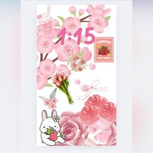 Pink Floral and Strawberry Art Print